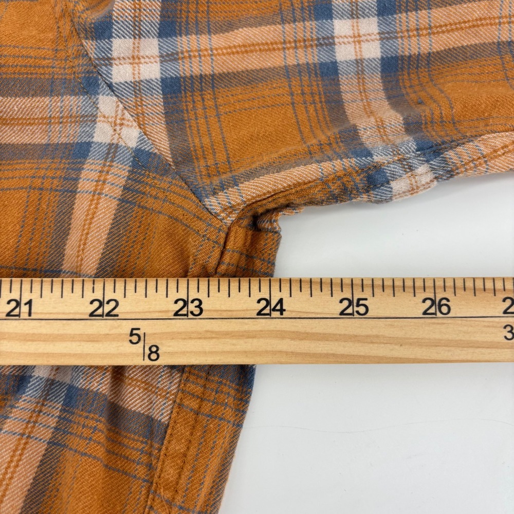 AFTCO Mens Button Up Shirt XL Orange Plaid Flannel Stretch Long Sleeve Coastal - Picture 6 of 9